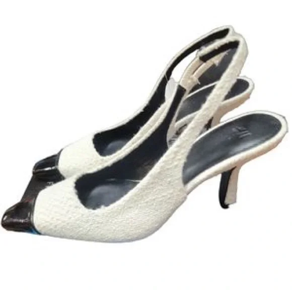 Black and white sling back kitten heels